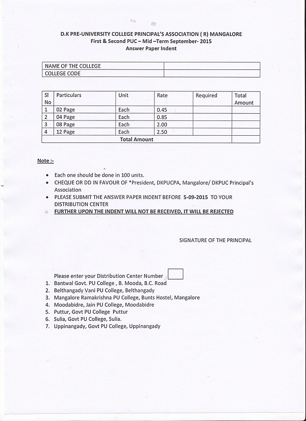 Revised answer paper indent