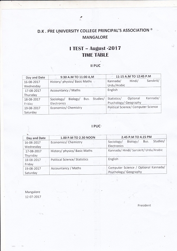 TIME TABLE I TEST 2017